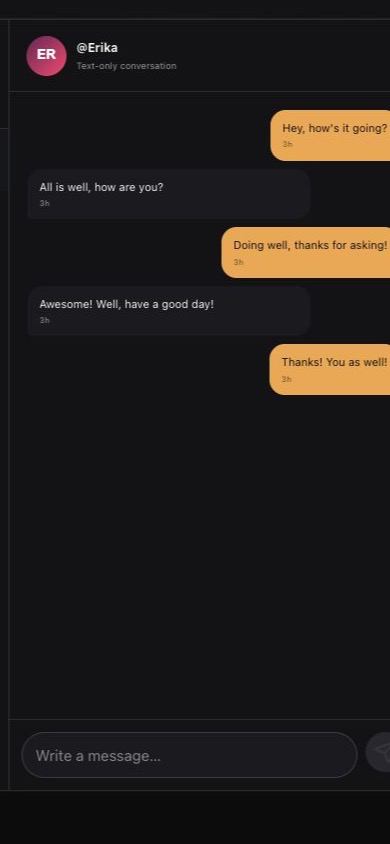 A VipKorner direct message thread with sent and received messages.